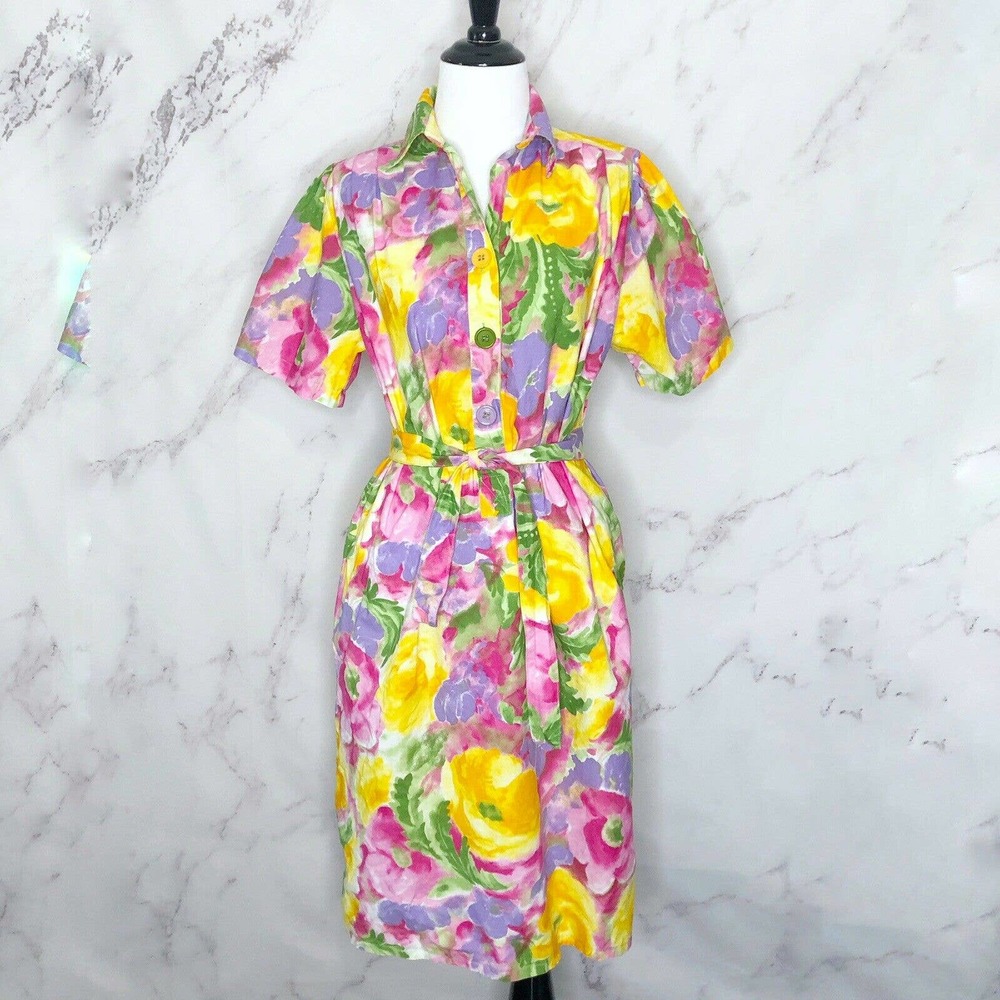 Louise Positano Yellow Pink Floral Shirtdress